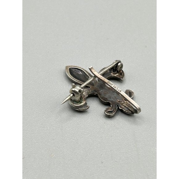 Vintage Sterling Silver Fleur De Lis Pocket Watch Holder Pin Brooch - Picture 5 of 7